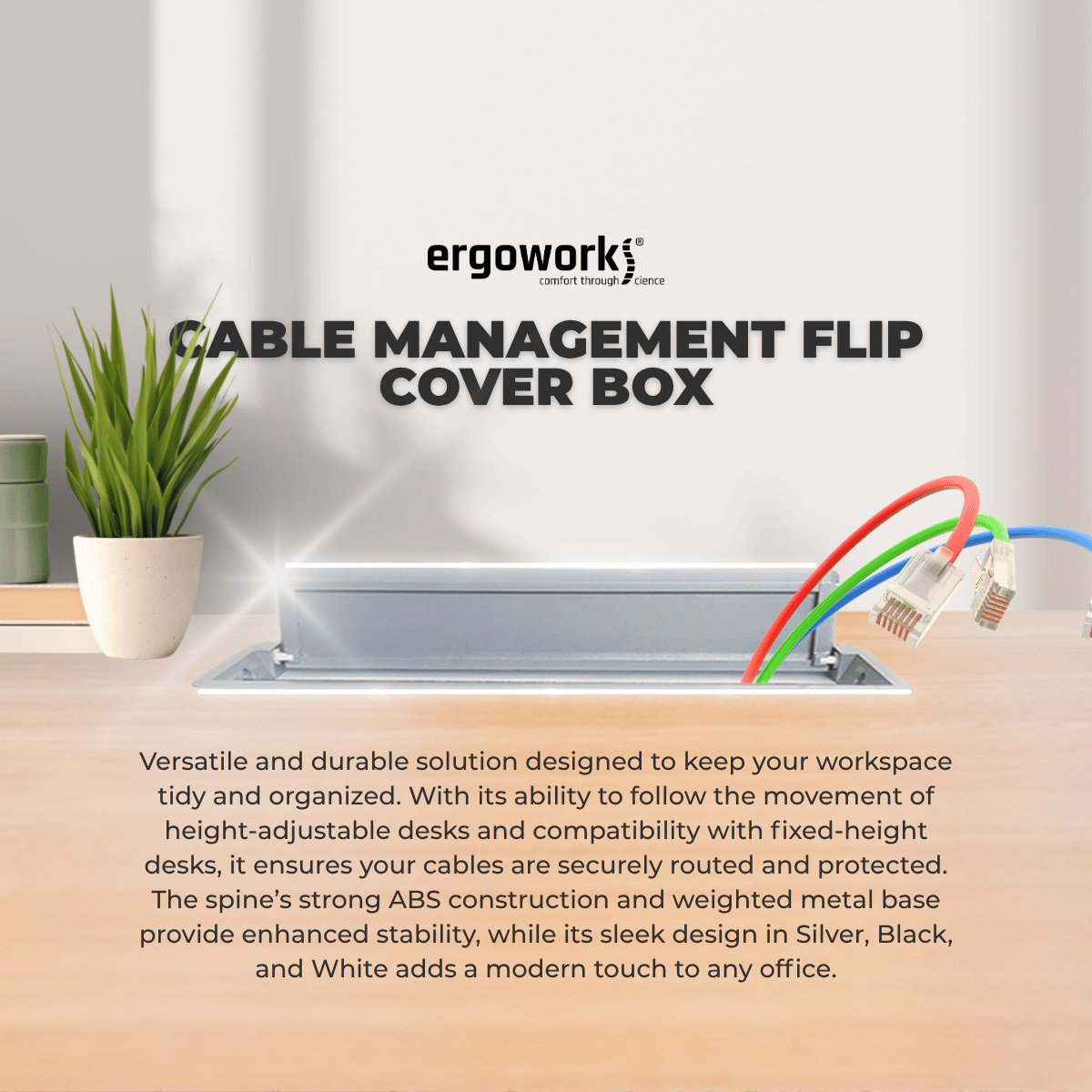 Ergoworks Under-Desk Accessories Cable Management Flip Cover Box Ergoworks