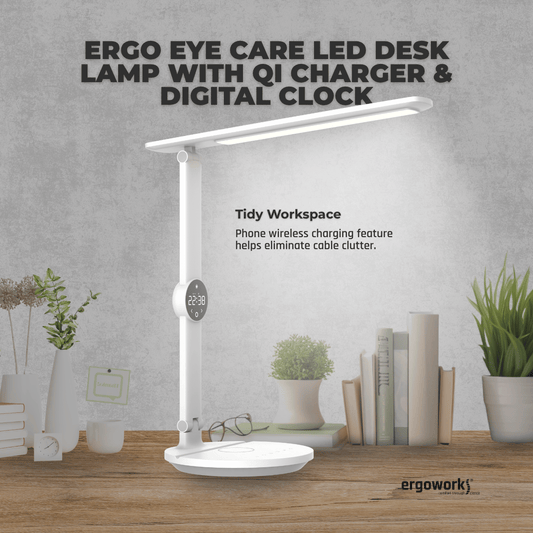 Ergoworks Desktop Light Ergo Eye Care Led Desk Lamp with Qi Charger & Digital Clock Ergoworks