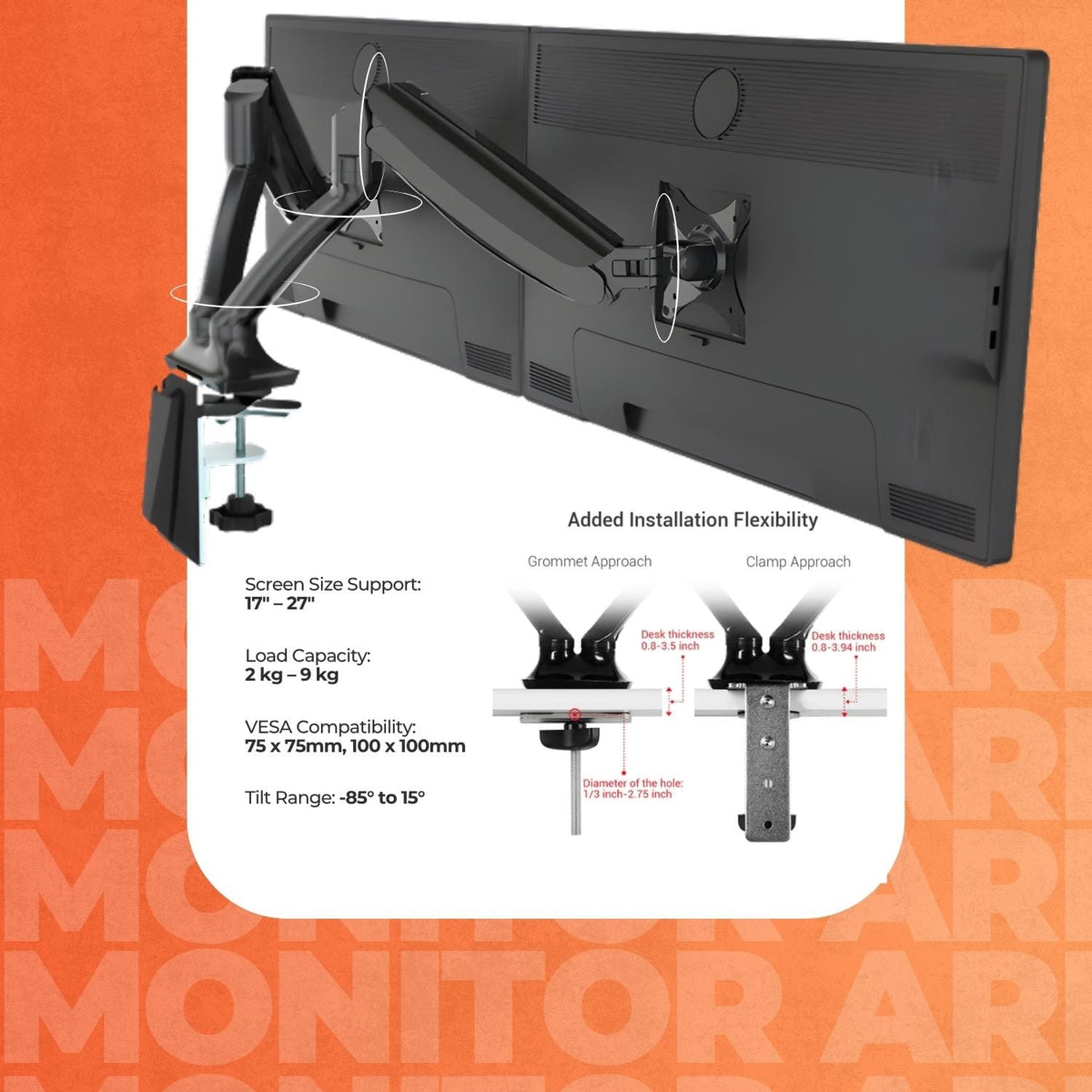 Ergoworks Monitor Arm Dual Vesa Universal Desk Mount Ergoworks