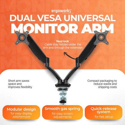 Ergoworks Monitor Arm Dual Vesa Universal Desk Mount Ergoworks