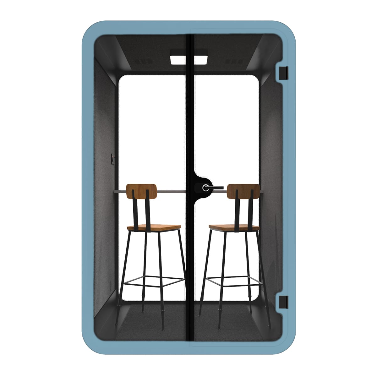 Ergoworks Meeting Pod Blue Soundproof Acoustic Collaborative Work Booth with Bar Chair Ergoworks