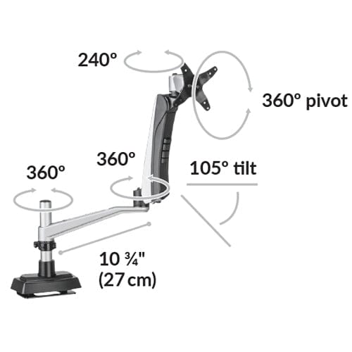VARIDESK Monitor Arm Silver Varidesk Desk Mount Single Monitor Arm Ergoworks