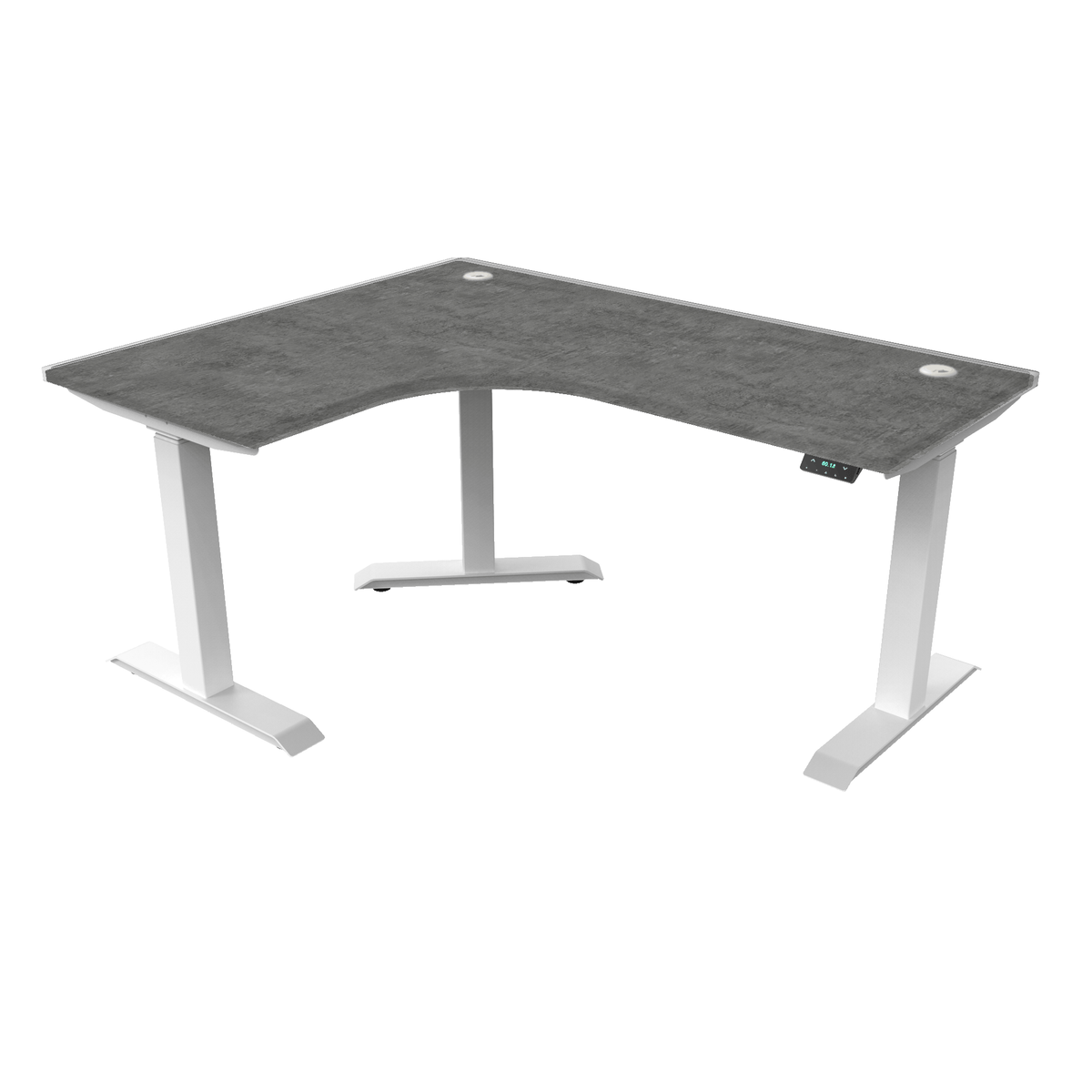 Ergoworks Electric Desk Elemental Concrete #8830H / White / Left Turn [Customizable] L-Shaped Extended Standing Desk Formica Tabletop Ergoworks