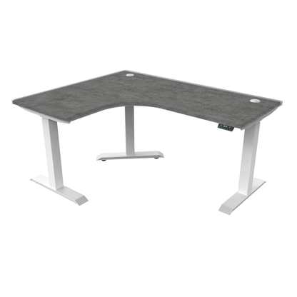 Ergoworks Electric Desk Elemental Concrete #8830H / White / Left Turn [Customizable] L-Shaped Extended Standing Desk Formica Tabletop Ergoworks