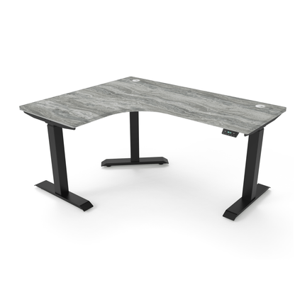 Ergoworks Electric Desk Fantasy Marble #9302H / Black / Left Turn [Customizable] L-Shaped Extended Standing Desk Formica Tabletop Ergoworks