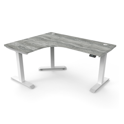 Ergoworks Electric Desk Fantasy Marble #9302H / White / Left Turn [Customizable] L-Shaped Extended Standing Desk Formica Tabletop Ergoworks
