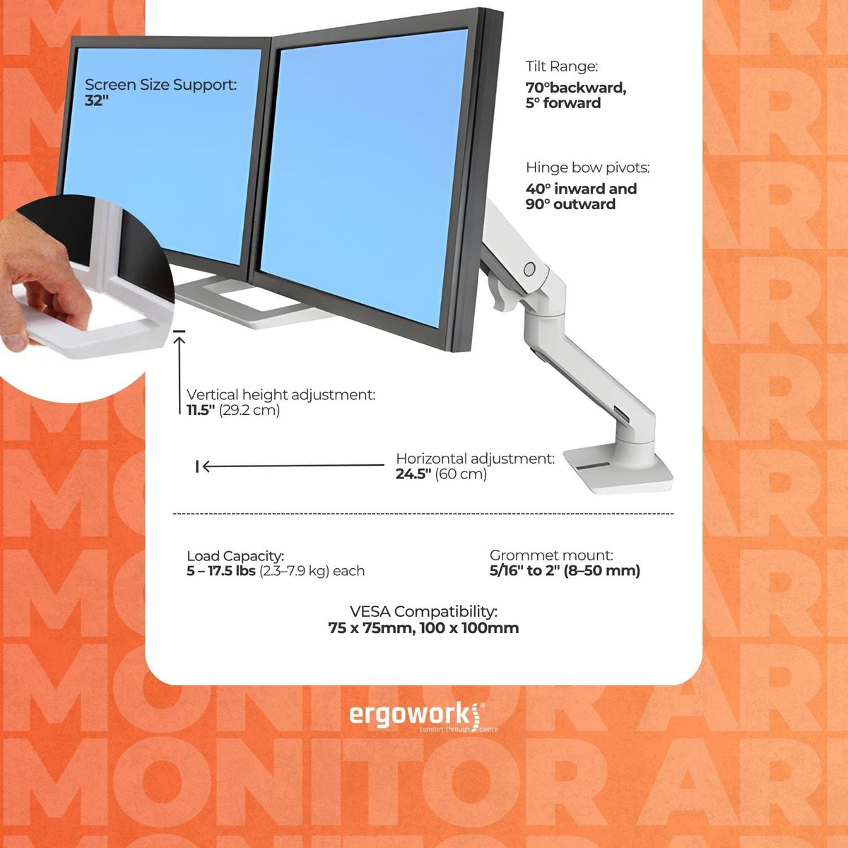 ERGOTRON Monitor Arm HX Desk Mount Dual Monitor Arm (white) Ergoworks