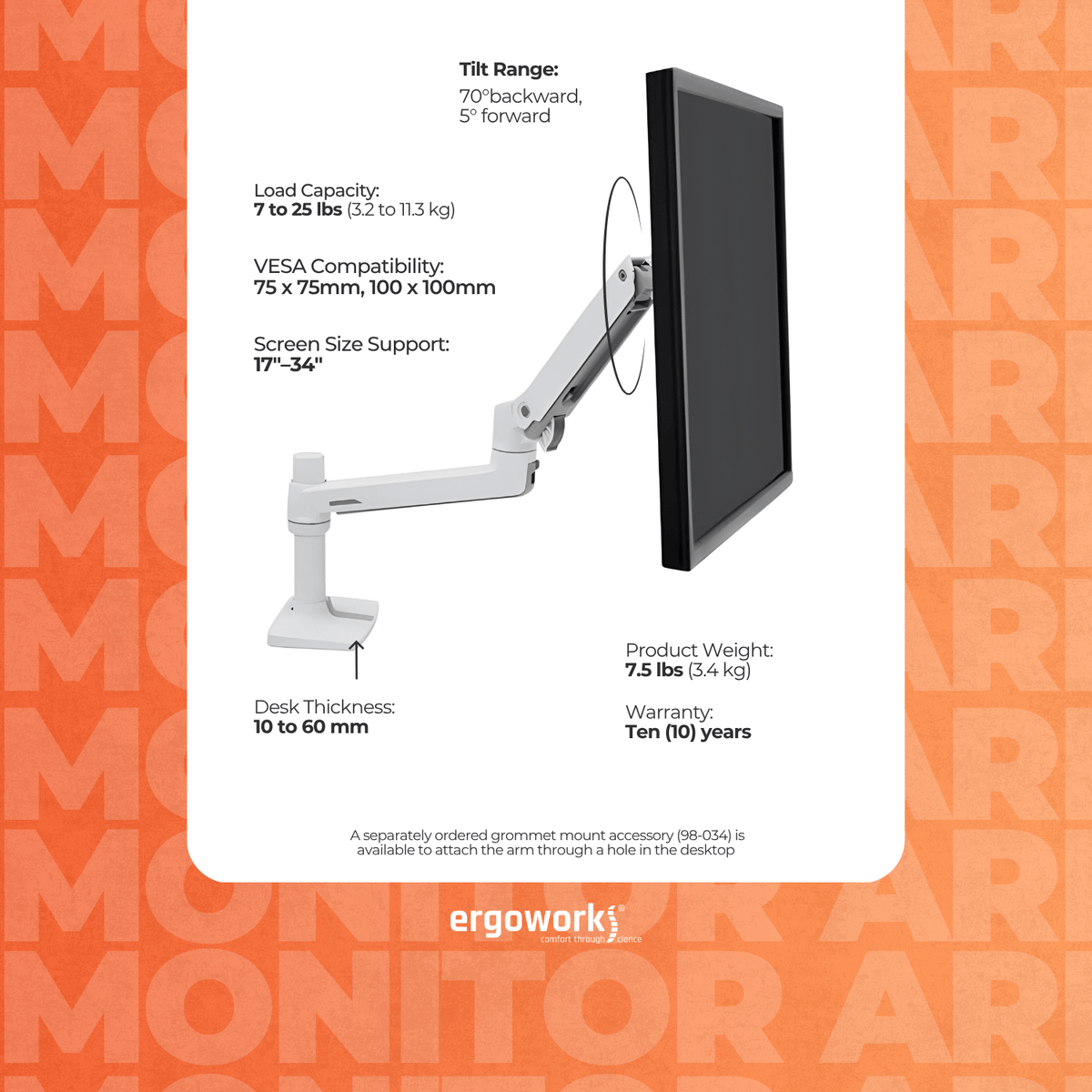 ERGOTRON Monitor Arm LX Desk Mount LCD Monitor Arm, White Ergoworks