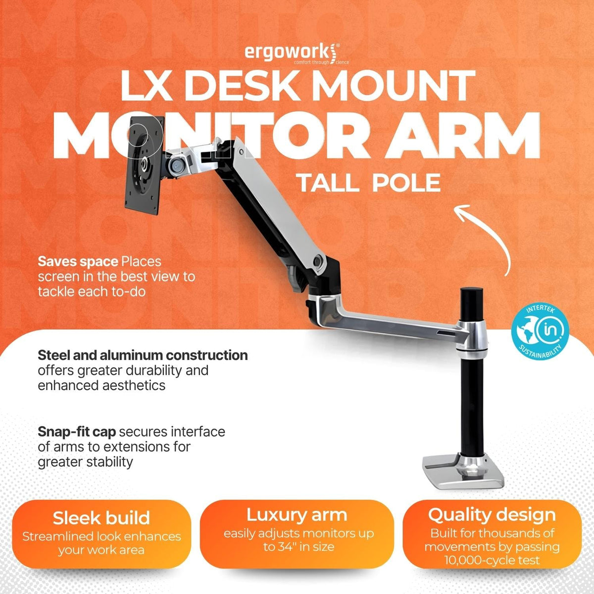 ERGOTRON Monitor Arm LX Desk Mount LCD Monitor Arm, Tall Pole Ergoworks