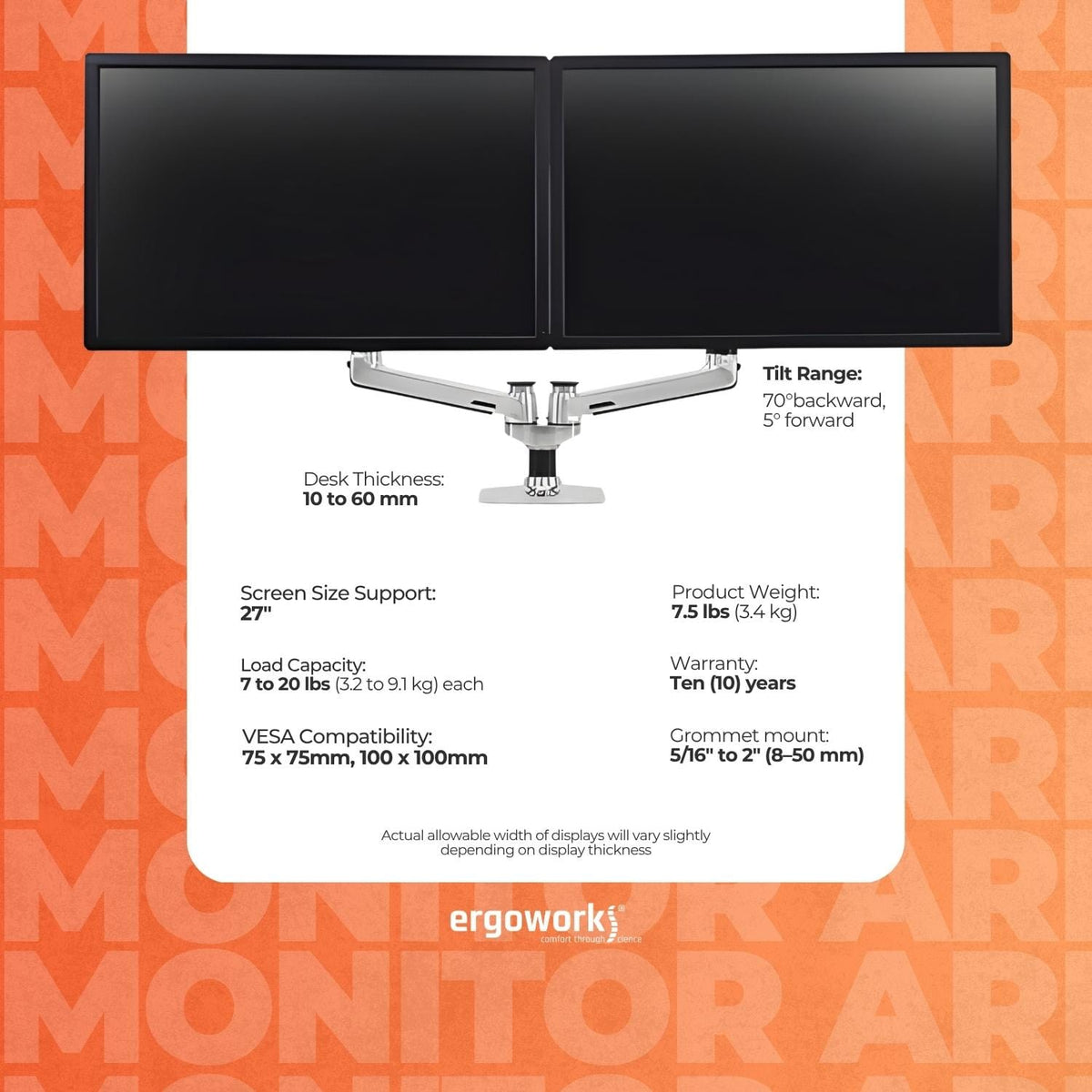 ERGOTRON Monitor Arm LX Dual Side-by-Side Monitor Arm (polished aluminum) Ergoworks