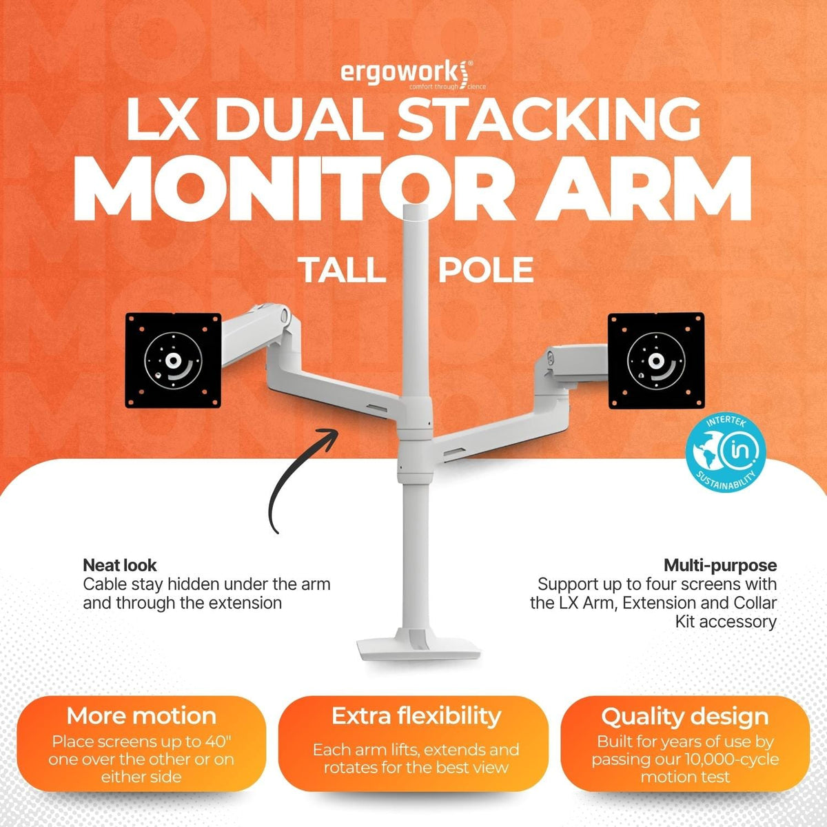 ERGOTRON Monitor Arm LX Dual Stacking Monitor Arm, Tall Pole (white) Ergoworks