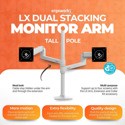 ERGOTRON Monitor Arm LX Dual Stacking Monitor Arm, Tall Pole (white) Ergoworks