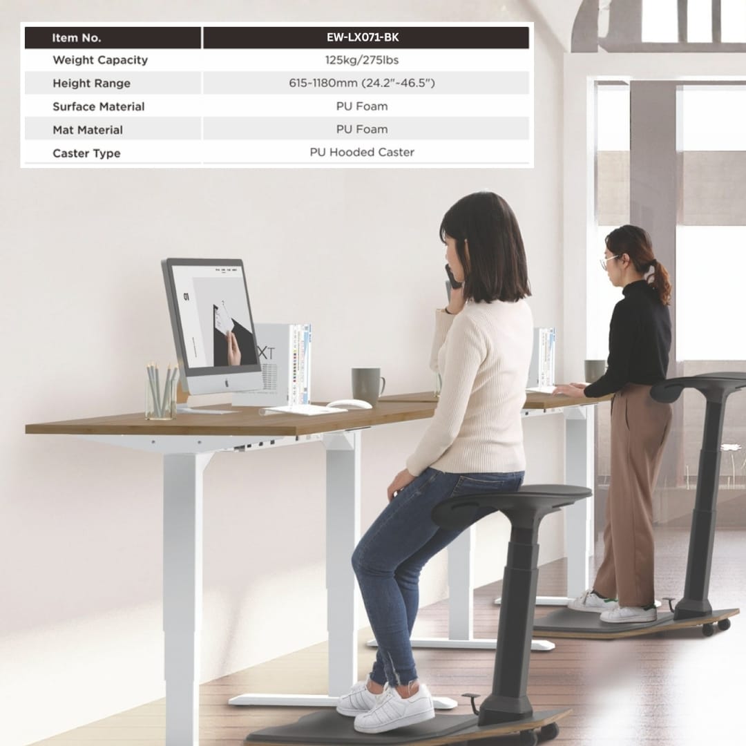 LEANRITE Desk Chair Black LeanX Ergo Standing Chair Ergoworks
