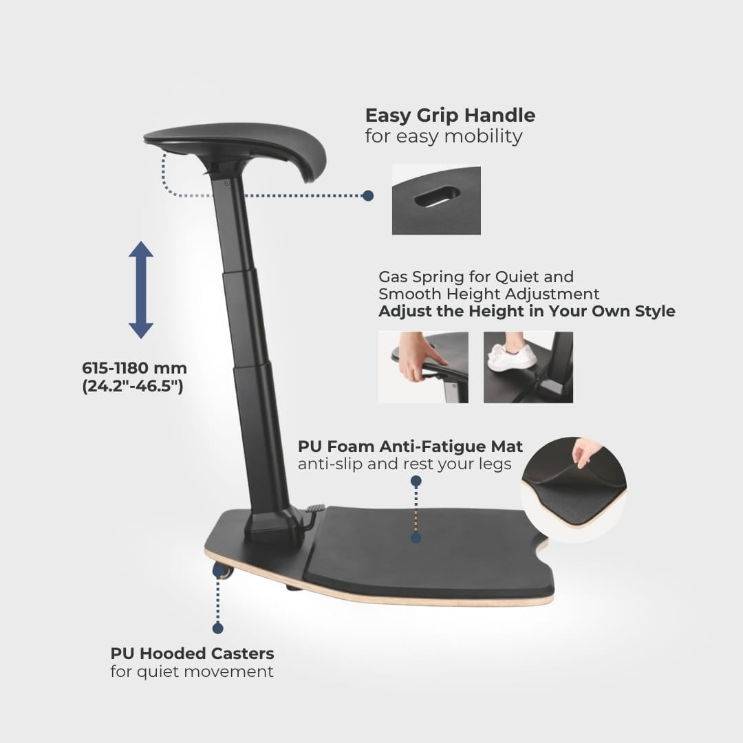LEANRITE Desk Chair Black LeanX Ergo Standing Chair Ergoworks
