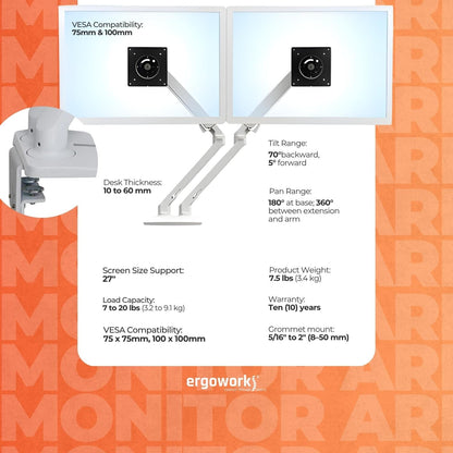 ERGOTRON Monitor Arm MXV Desk Dual Monitor Arm (white) Ergoworks