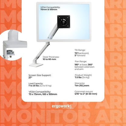 ERGOTRON Monitor Arm MXV Desk Mount Monitor Arm (white) Ergoworks