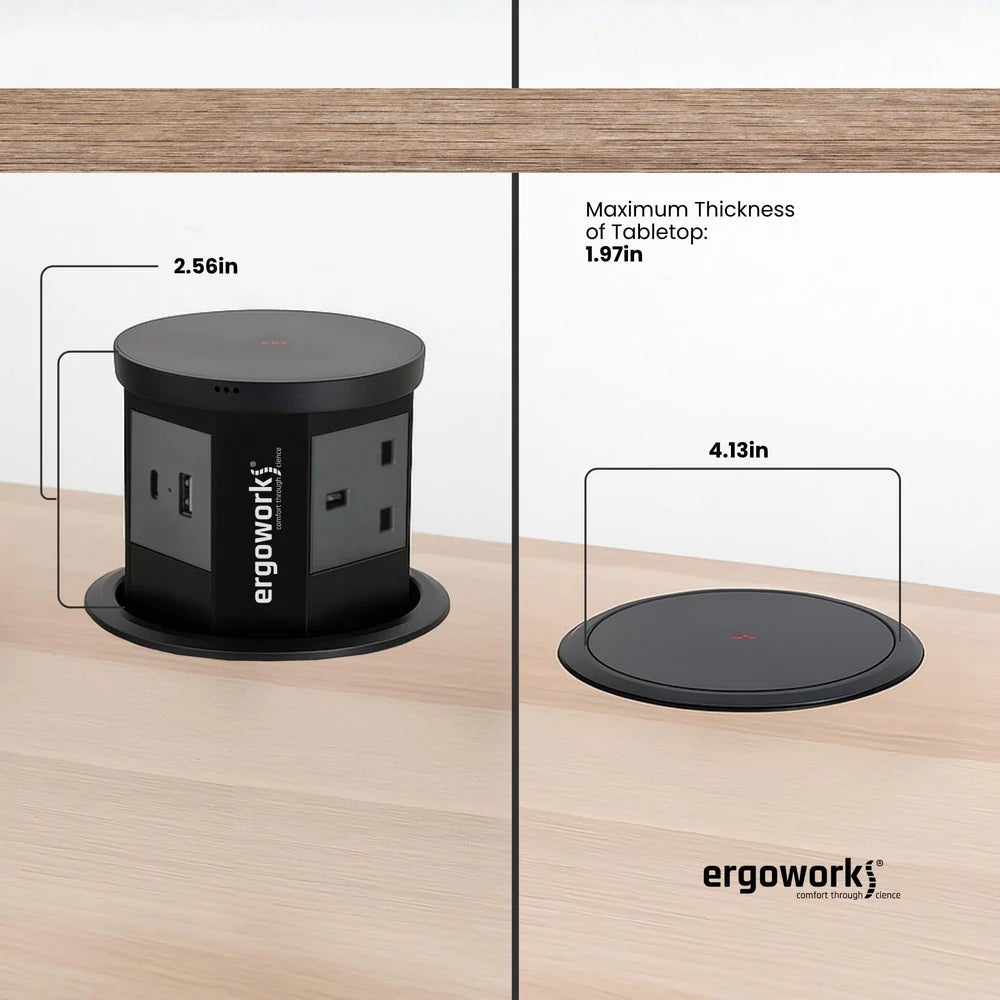 Pneumatic Desk Grommet Pop Up Power Outlet With 15W Wireless Charger