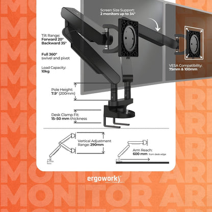 Zgo Monitor Arm Premium Dual Desk Mount Vesa Monitor Arm Ergoworks