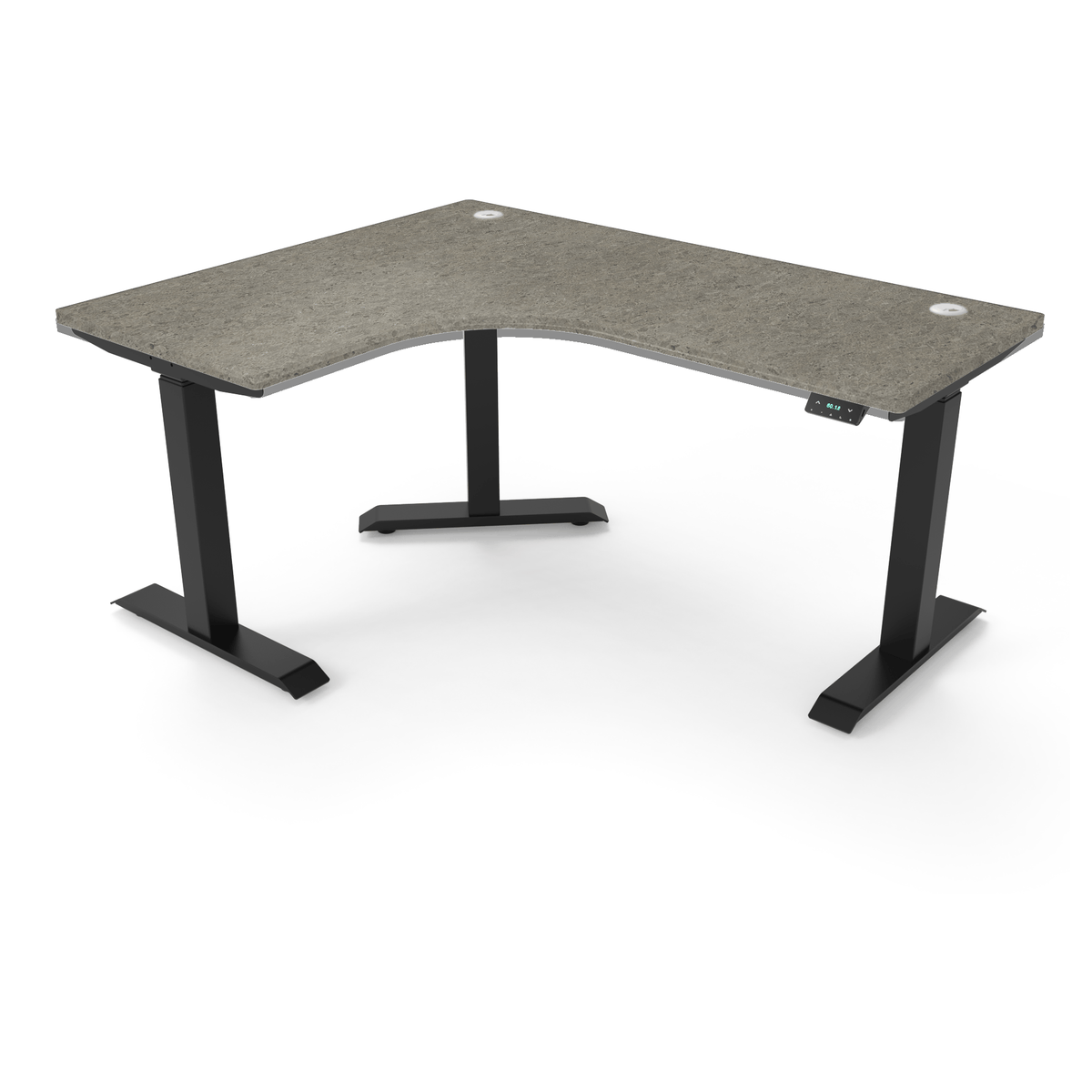 Ergoworks Electric Desk Silver Oak Herringbone #9311NM / Black / Left Turn [Customizable] L-Shaped Extended Standing Desk Formica Tabletop Ergoworks