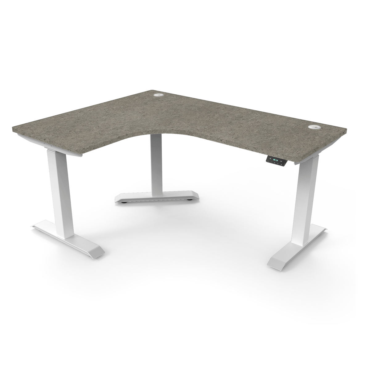 Ergoworks Electric Desk Silver Shalestone #9307H / White / Left Turn [Customizable] L-Shaped Extended Standing Desk Formica Tabletop Ergoworks