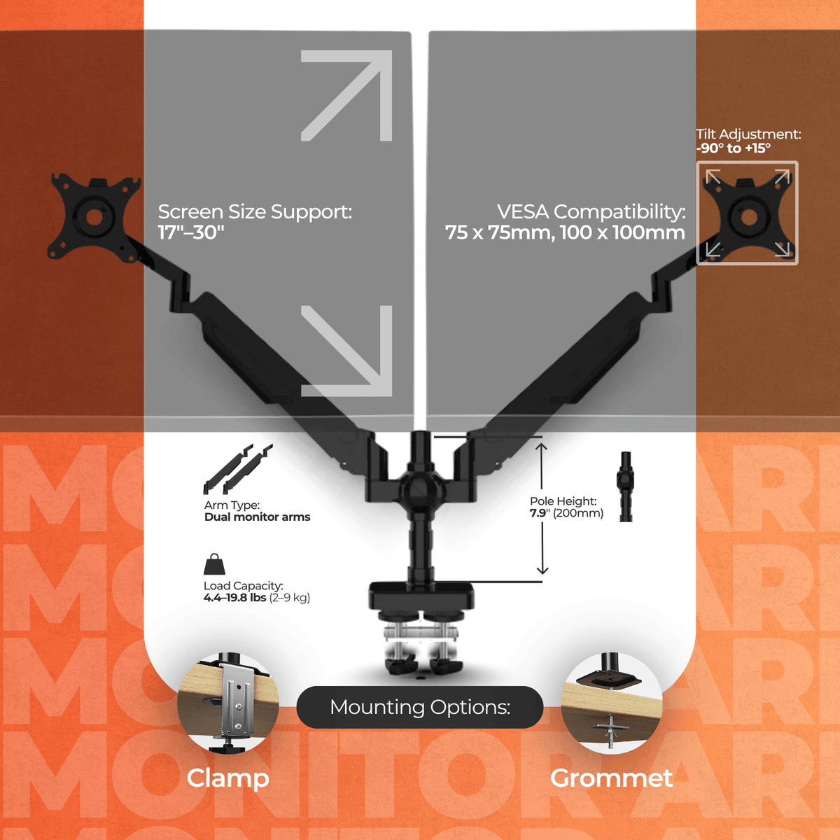 Ergoworks Monitor Arm Black Sleek Desk Mount Dual Monitor Arm Ergoworks