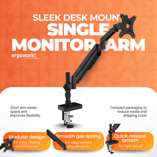 Ergoworks Monitor Arm Black Sleek Desk Mount Single Monitor Arm Ergoworks