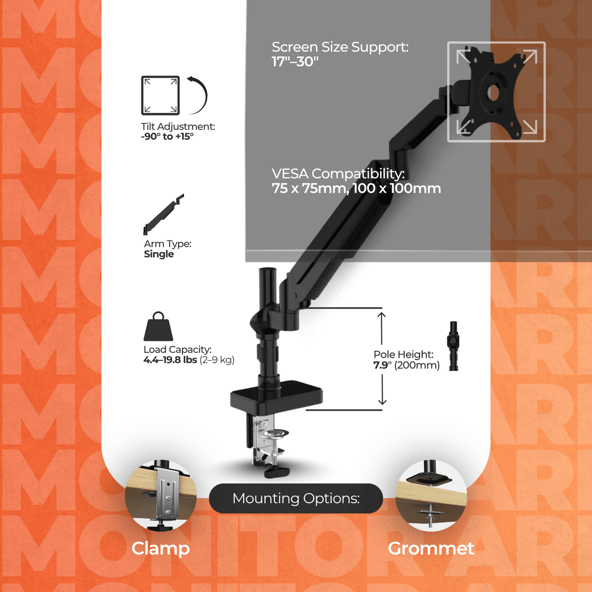 Ergoworks Monitor Arm Black Sleek Desk Mount Single Monitor Arm Ergoworks