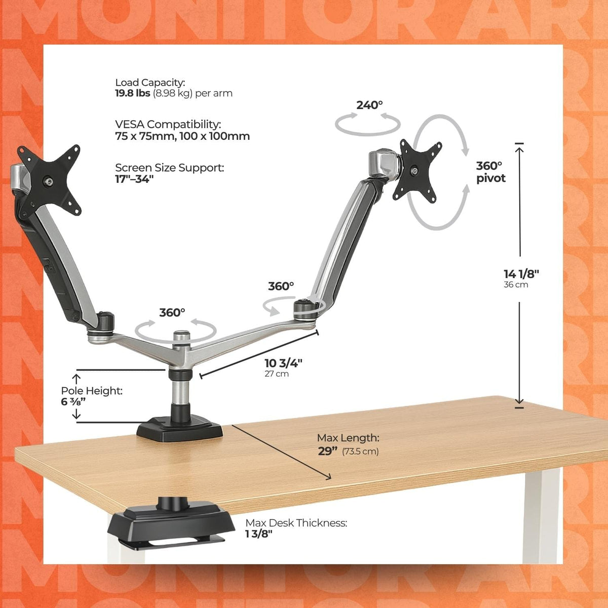 VARIDESK Monitor Arm Silver Varidesk Desk Mount Dual Monitor Arm Ergoworks