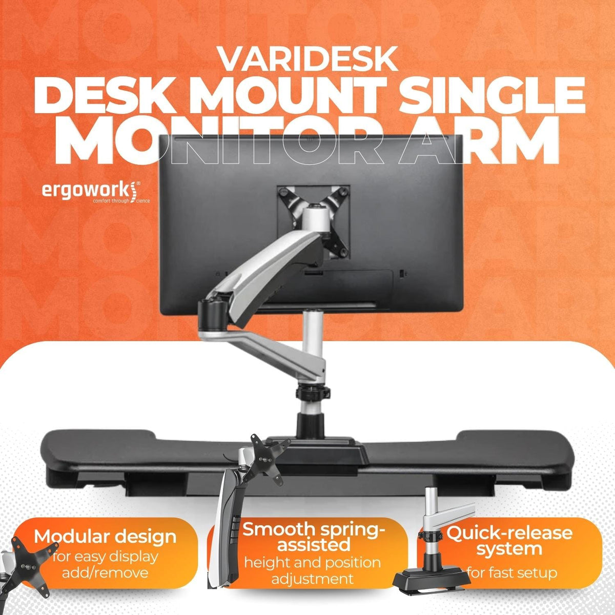 VARIDESK Monitor Arm Silver Varidesk Desk Mount Single Monitor Arm Ergoworks