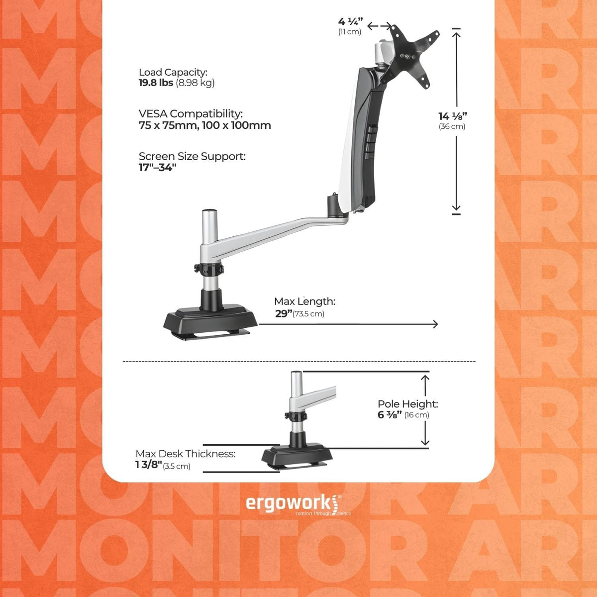 VARIDESK Monitor Arm Silver Varidesk Desk Mount Single Monitor Arm Ergoworks