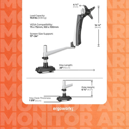 VARIDESK Monitor Arm Silver Varidesk Desk Mount Single Monitor Arm Ergoworks