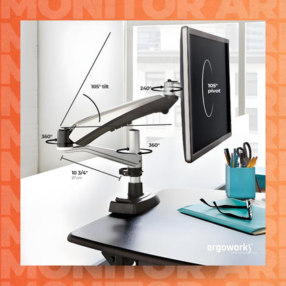 VARIDESK Monitor Arm Silver Varidesk Desk Mount Single Monitor Arm Ergoworks