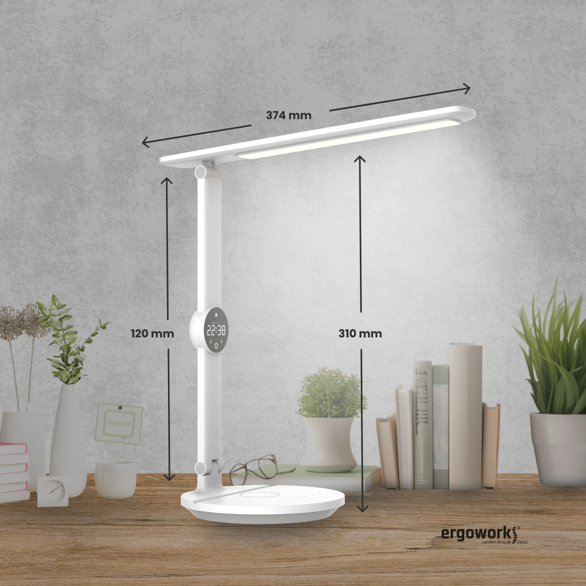 Ergoworks Desktop Light Ergo Eye Care Led Desk Lamp with Qi Charger & Digital Clock Ergoworks
