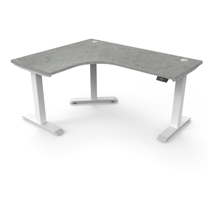 Ergoworks Electric Desk Pietra Grafite #7402NM / White / Left Turn [Customizable] L-Shaped Extended Standing Desk Formica Tabletop Ergoworks