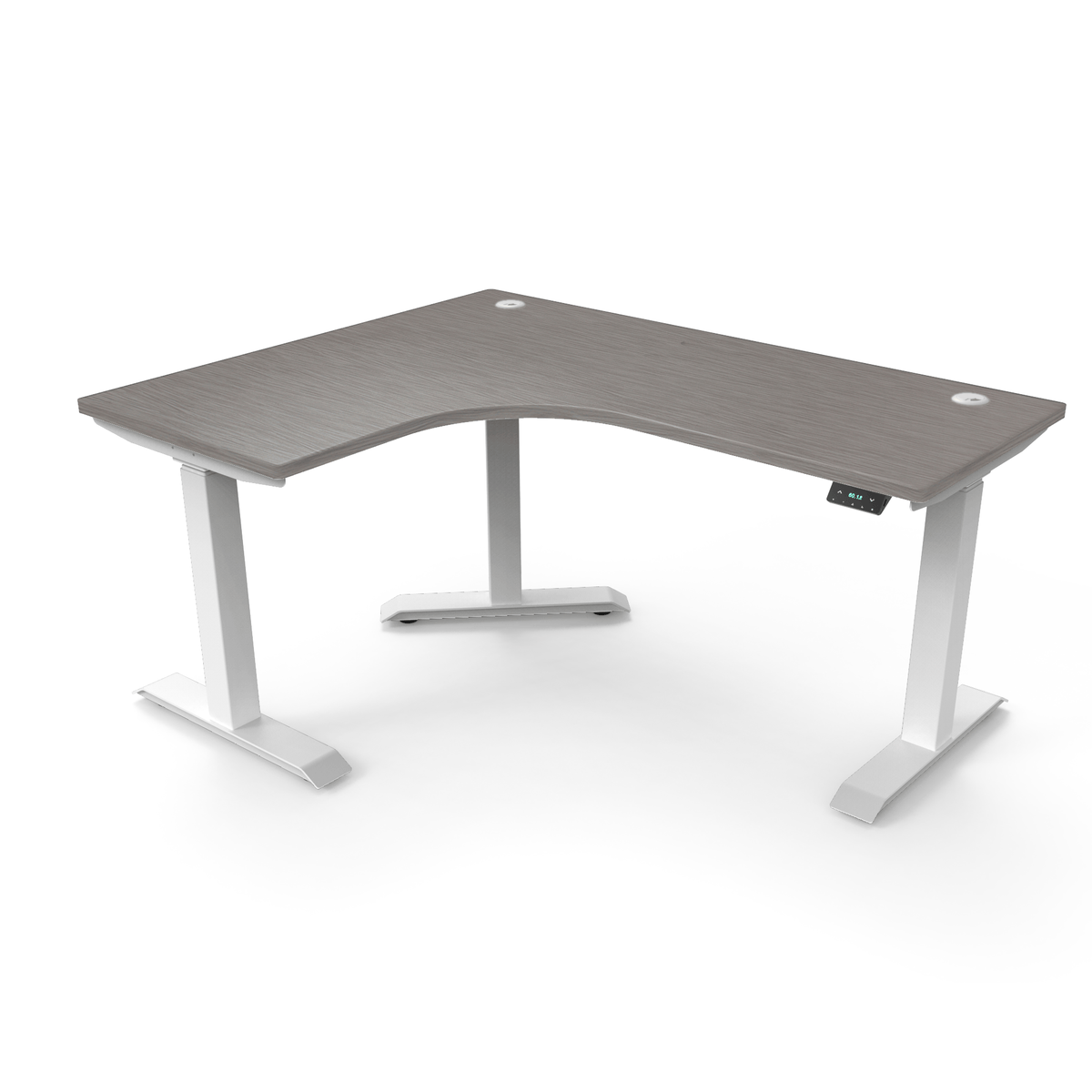 Ergoworks Electric Desk Smoke Strand #8834NT / White / Left Turn [Customizable] L-Shaped Extended Standing Desk Formica Tabletop Ergoworks