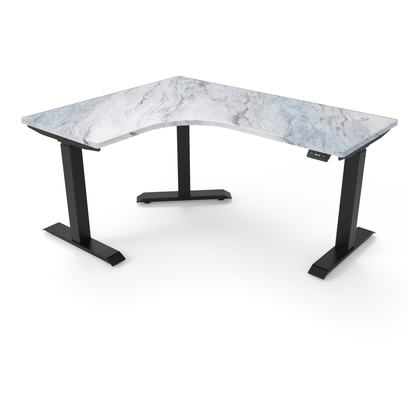 Ergoworks Electric Desk Tevsky Wallis Dau #4483SM / Black / Left Turn [Customizable] L-Shaped Extended Standing Desk Formica Tabletop Ergoworks