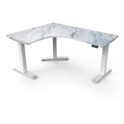 Ergoworks Electric Desk Tevsky Wallis Dau #4483SM / White / Left Turn [Customizable] L-Shaped Extended Standing Desk Formica Tabletop Ergoworks
