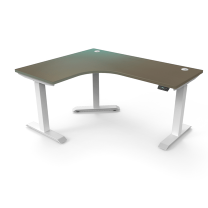 Ergoworks Electric Desk Twlight Bronze #8574NM / White / Left Turn [Customizable] L-Shaped Extended Standing Desk Formica Tabletop Ergoworks