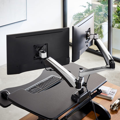 VARIDESK Monitor Arm Silver Varidesk Desk Mount Dual Monitor Arm Ergoworks