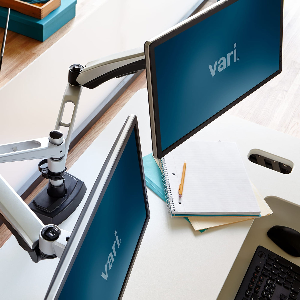 VARIDESK Monitor Arm Silver Varidesk Desk Mount Dual Monitor Arm Ergoworks